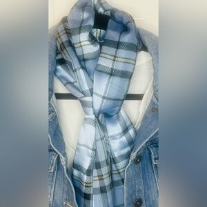 Light Icy Blue Plaid Silk-Feel Scarf